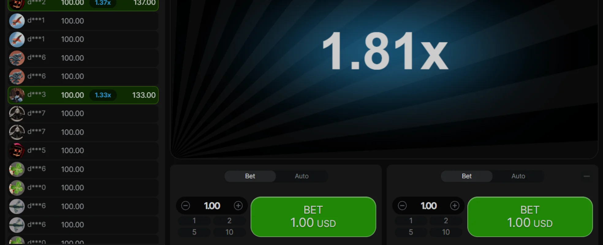 Aviator betting interface with cash out button and multiplier display